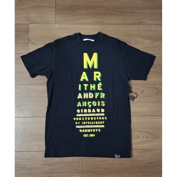 Vintage Y2K Marithe + Francois Girbaud Logo Print T-shirt Men's Large Black Neon - Picture 1 of 8